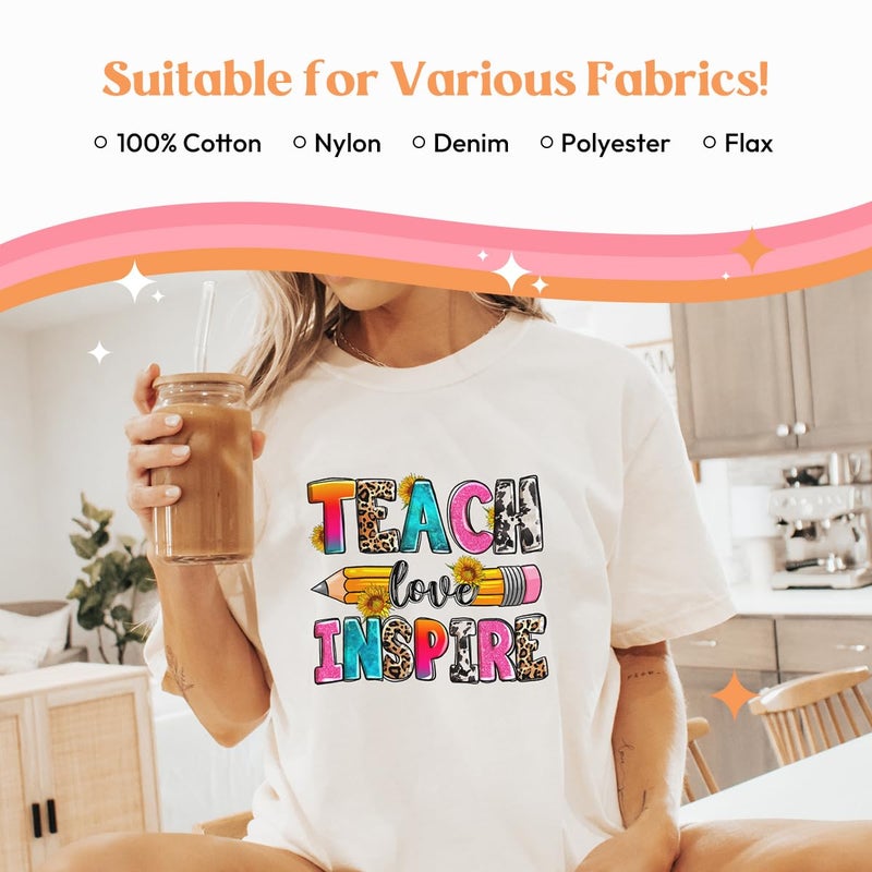 Kaciola 9 Sheets Teacher Iron on Transfers  Teacher's Day DTF Transfers Ready to Press Washable Stickers Iron on Decals for T Shirts Hoodie DIY Crafts - Image 3